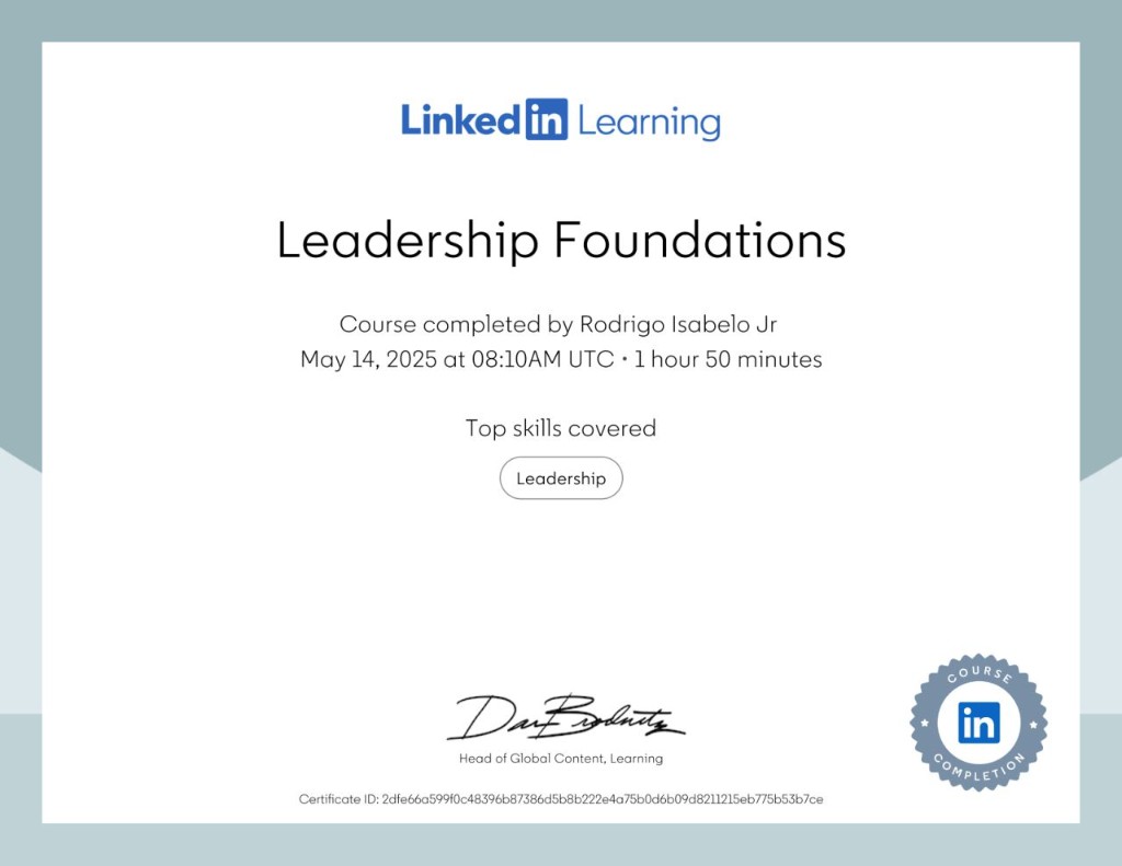 Leadership Foundations certificate from LinkedIn Learning